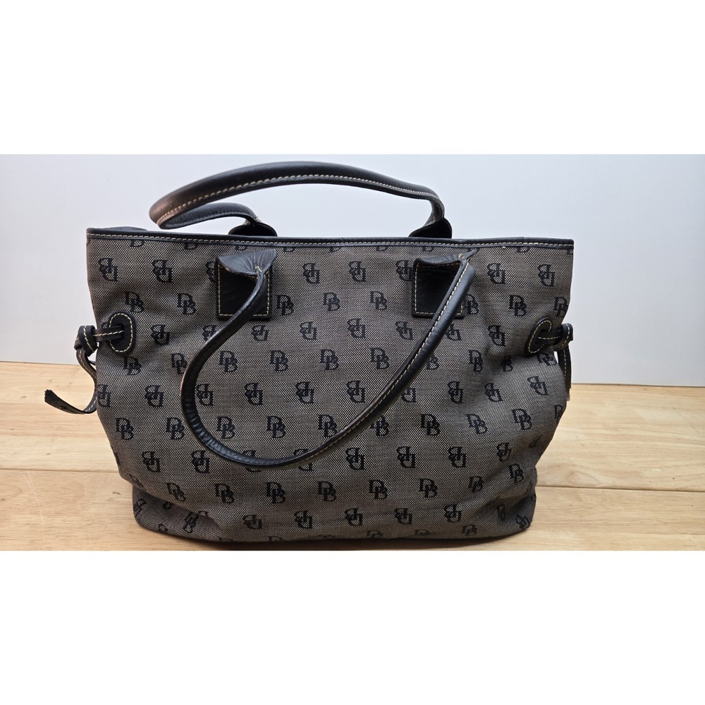 Vintage Dooney & Bourke  Signature Monogram Canvas Tote Bag Black/Grey,‎ Medium - Picture 7 of 16